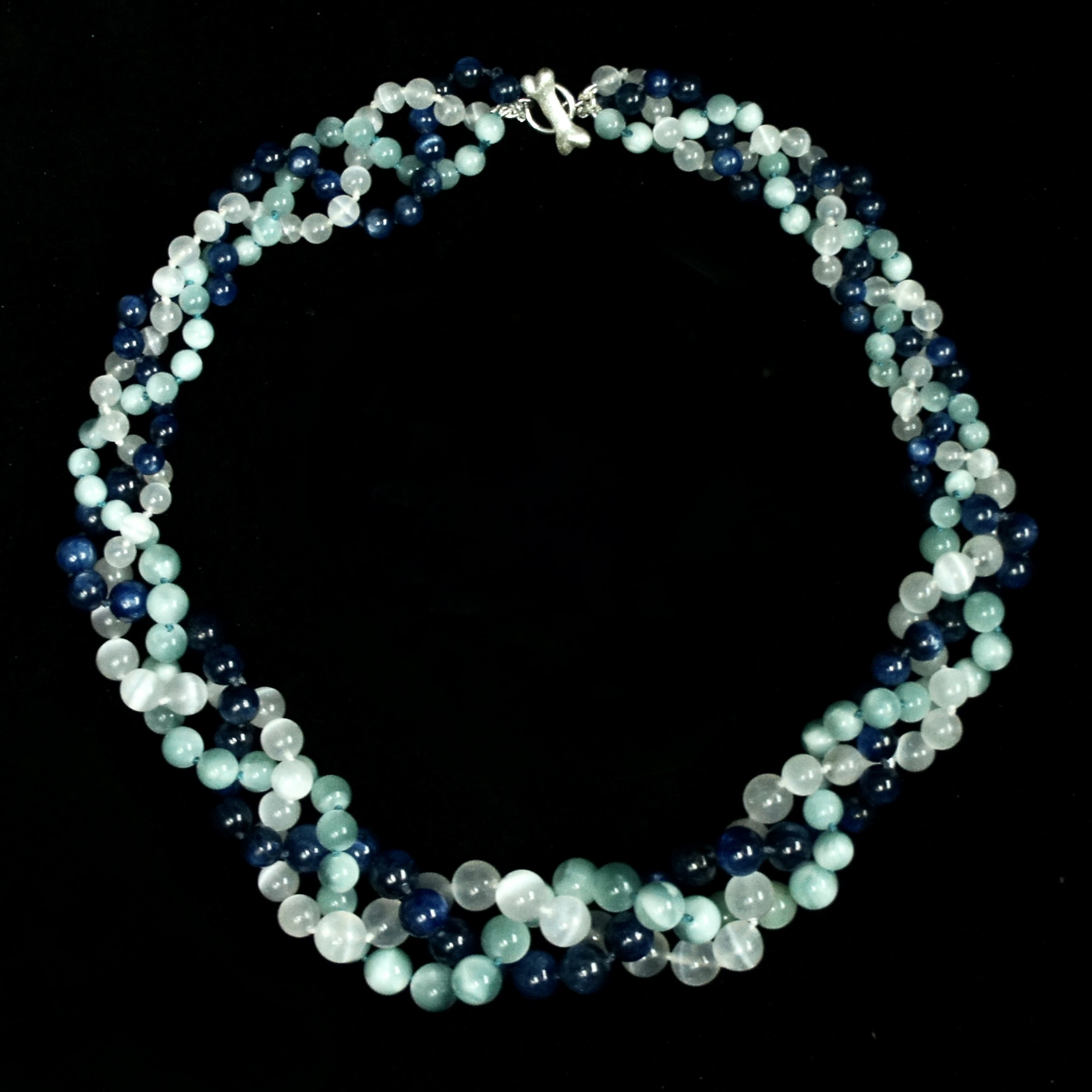 Braided Selenite, Moonstone and Kyanite necklace