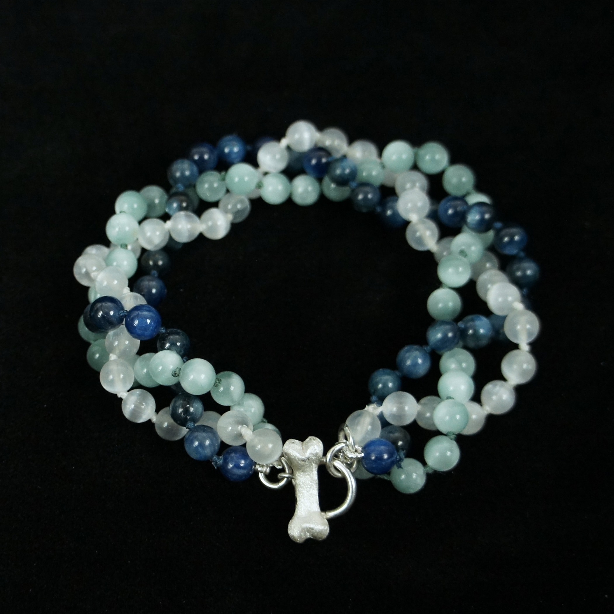 Braided Selsnite, Moonstone and Kyanite bracelet